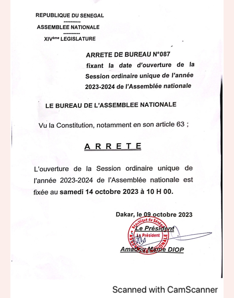 Assemblée nationale : la session ordinaire unique s'ouvre samedi 14 octobre