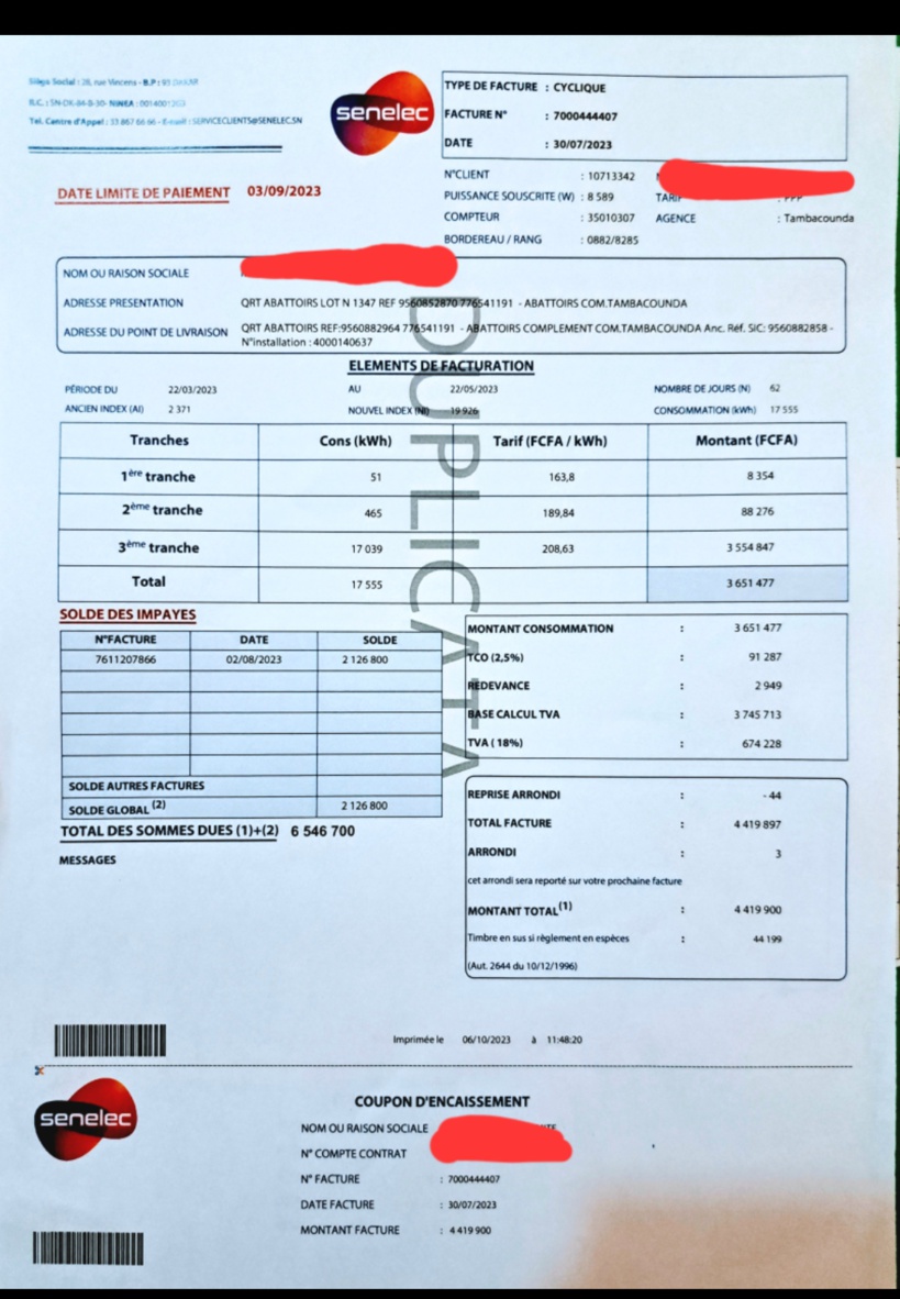 Hausse facture à Tamba: une entreprise qui œuvre dans le social dépose une plainte contre la Senelec (documents)