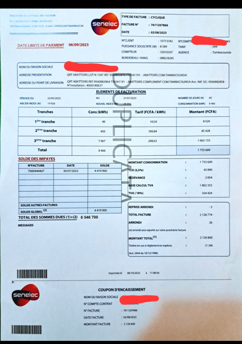 Hausse facture à Tamba: une entreprise qui œuvre dans le social dépose une plainte contre la Senelec (documents)