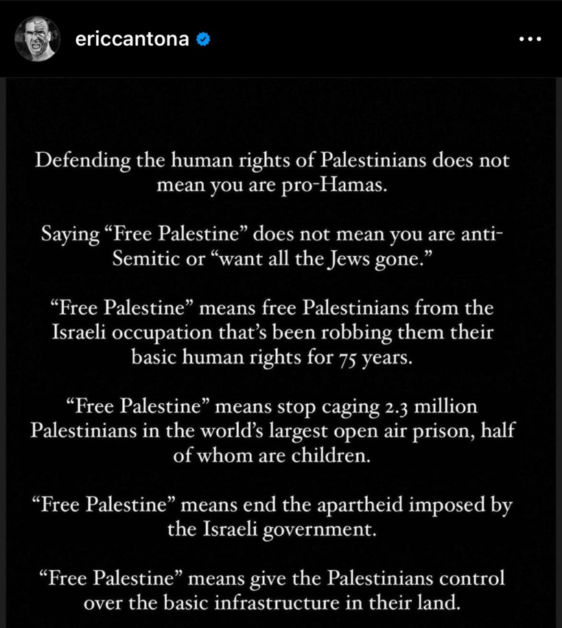 Éric Cantona prend position: « Free Palestine signifie mettre fin à l'apartheid imposé par le gouvernement israélien » Éric Cantona prend position: « Free Palestine signifie mettre fin à l'apartheid imposé par le gouvernement israélien »