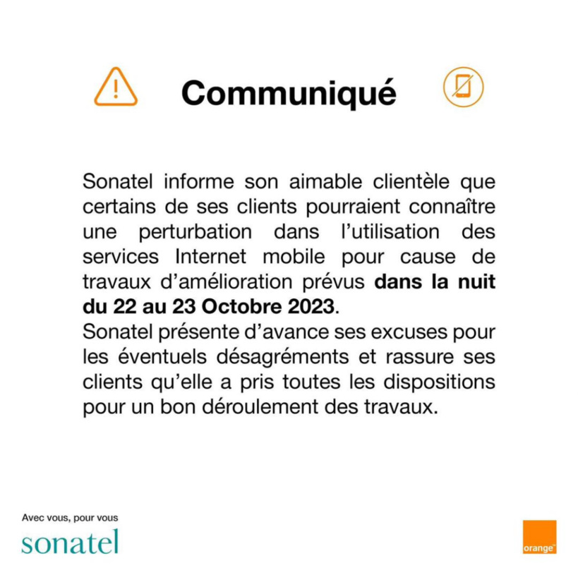 La Sonatel annonce des perturbations de la connexion internet mobile La Sonatel annonce des perturbations de la connexion internet mobile
