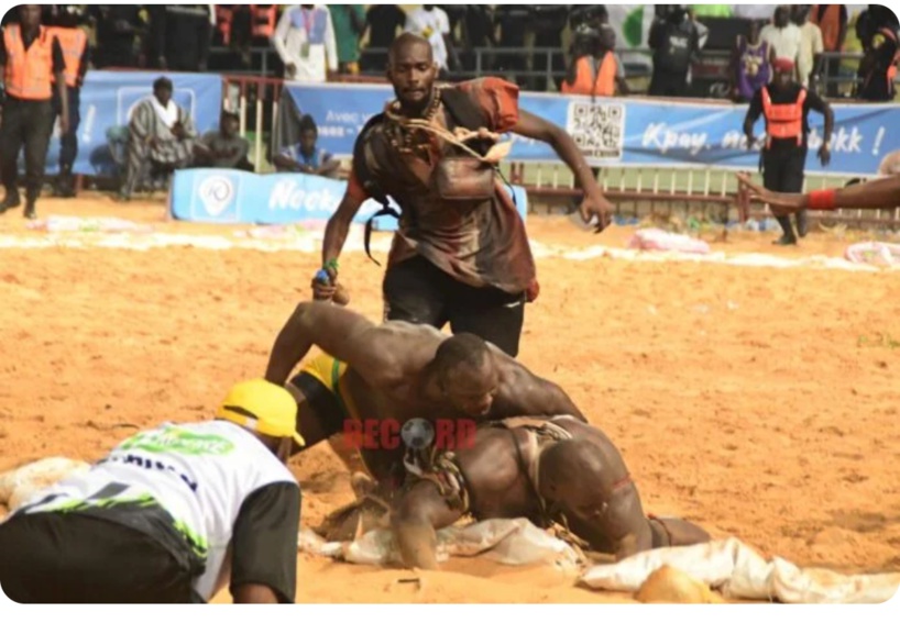 Modou Lo–Ama Baldé : l’homme qui est entré dans l’arène finalement libéré, mais transporté à l’hôpital Modou Lo–Ama Baldé : l’homme qui est entré dans l’arène finalement libéré, mais transporté à l’hôpital
