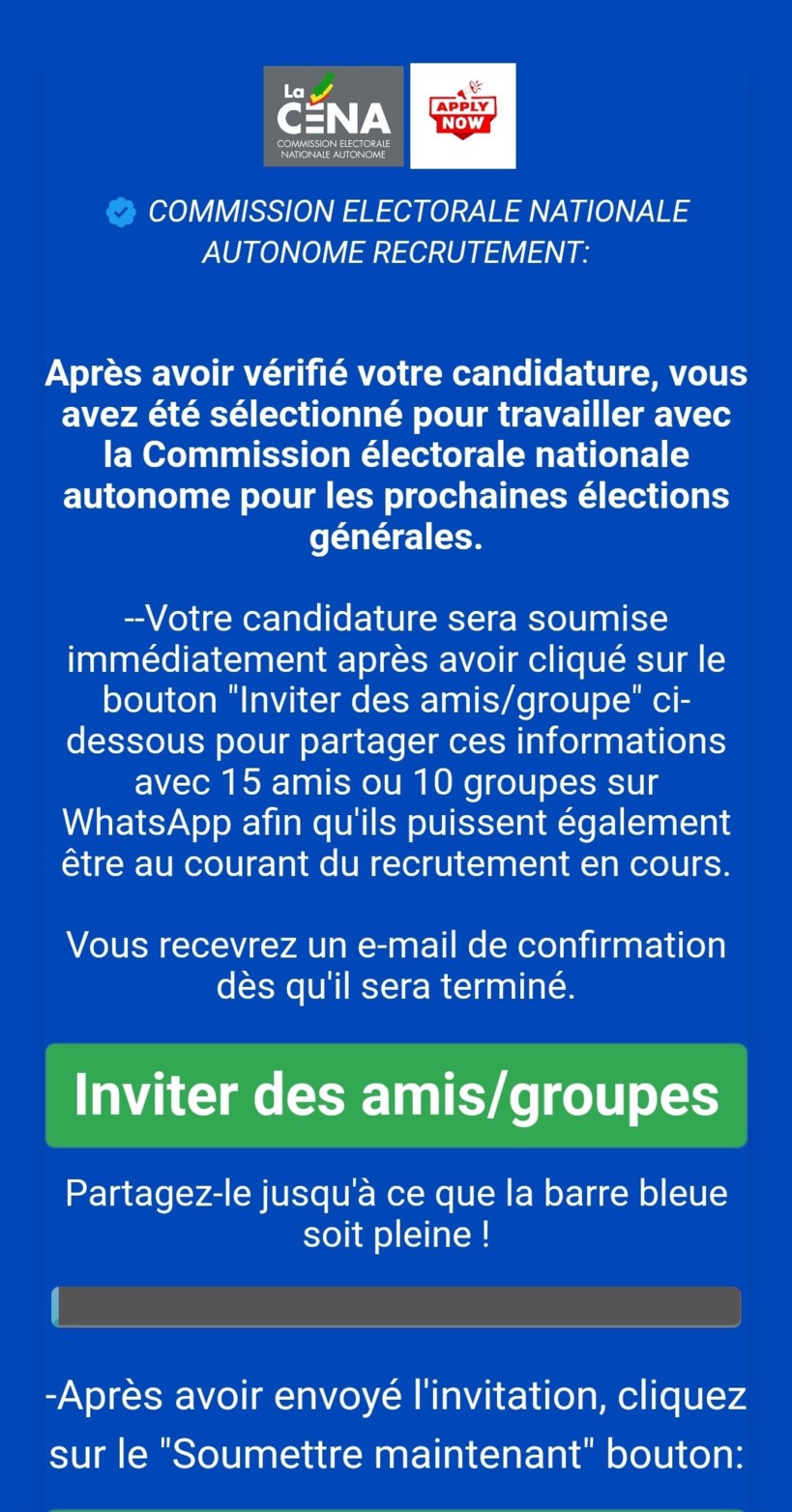 Appel à la candidature à la CENA: Une fake news circule sur les réseaux sociaux Appel à la candidature à la CENA: Une fake news circule sur les réseaux sociaux