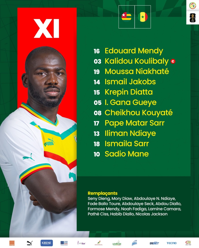 Qualifs Coupe du monde 2026 : la composition du Sénégal face au Togo avec Cheikhou Kouyaté, Sadio Mané, Ismaila Sarr… Qualifs Coupe du monde 2026 : la composition du Sénégal face au Togo avec Cheikhou Kouyaté, Sadio Mané, Ismaila Sarr…