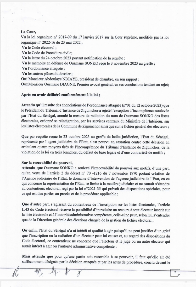 Radiation de Sonko: l'arrêt de la Cour suprême publiée sans la signature du Juge Aîssata Diallo Ba Radiation de Sonko: l'arrêt de la Cour suprême publiée sans la signature du Juge Aîssata Diallo Ba