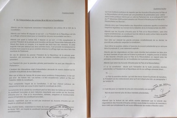 Urgent – Burundi: La Cour constitutionnelle pour une nouvelle candidature de Nkurunziza (Document)