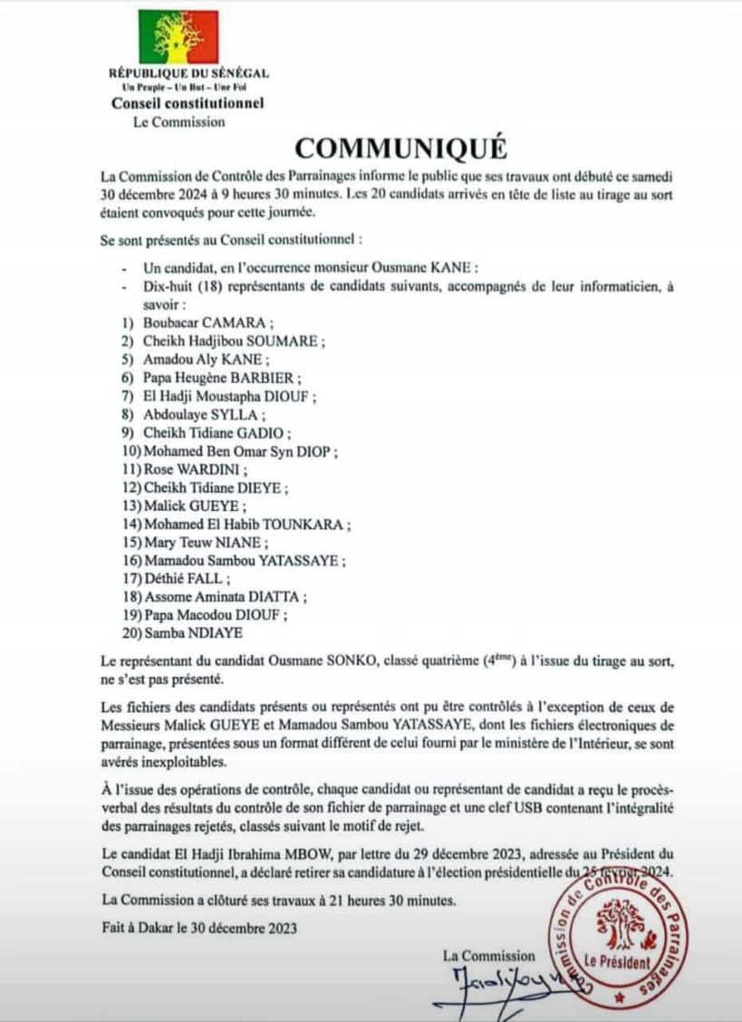 Conseil constitutionnel : la Commission de contrôle des parrainages fait le bilan de la première journée Conseil constitutionnel : la Commission de contrôle des parrainages fait le bilan de la première journée