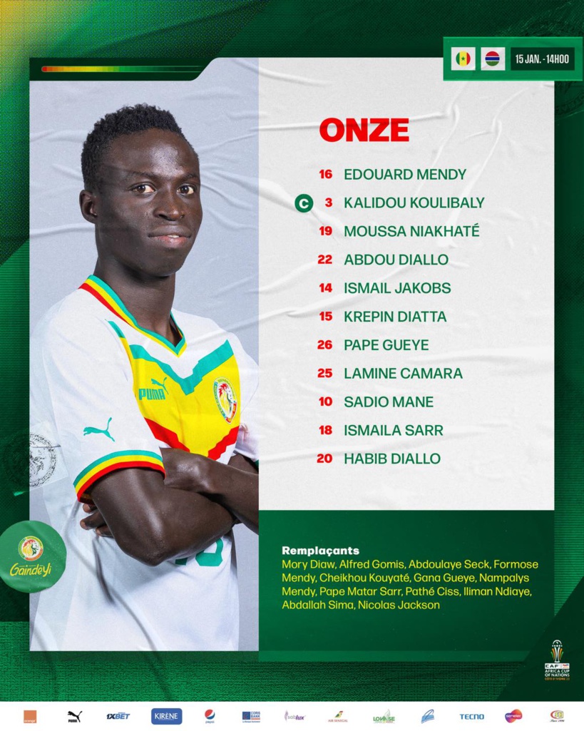 Sénégal vs Gambie : Le onze des "Lions" avec Pape Gueye et Lamine Camara Sénégal vs Gambie : Le onze des "Lions" avec Pape Gueye et Lamine Camara