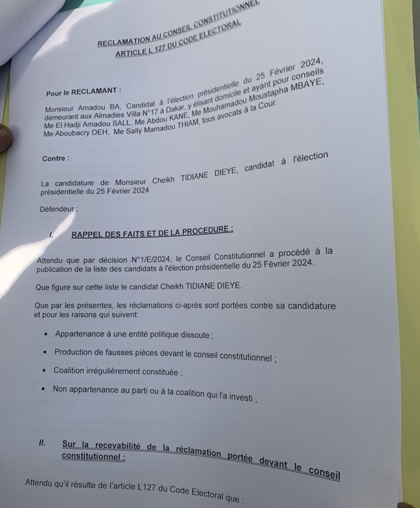 On connaît les candidats contre lesquels Amadou Ba a déposé des recours au Conseil constitutionnel On connaît les candidats contre lesquels Amadou Ba a déposé des recours au Conseil constitutionnel