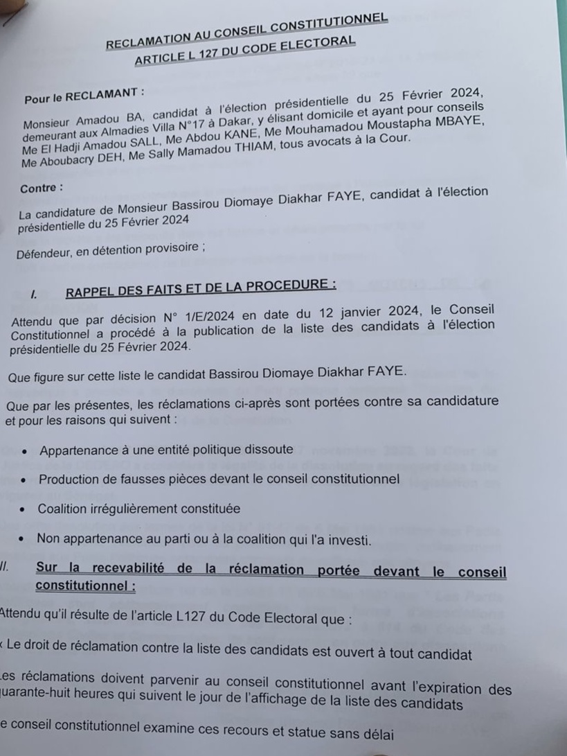 On connaît les candidats contre lesquels Amadou Ba a déposé des recours au Conseil constitutionnel On connaît les candidats contre lesquels Amadou Ba a déposé des recours au Conseil constitutionnel