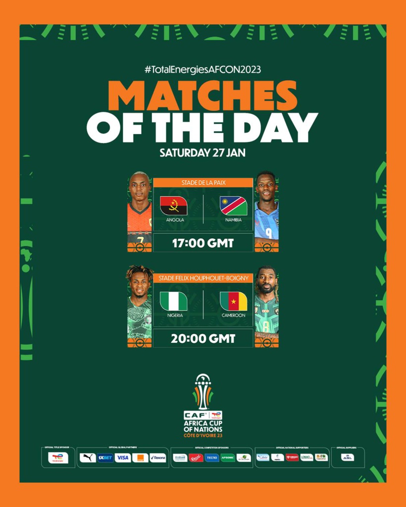 CAN 2023 : choc Nigeria – Cameroun et Angola – Namibie en ouverture des huitièmes de finale CAN 2023 : choc Nigeria – Cameroun et Angola – Namibie en ouverture des huitièmes de finale