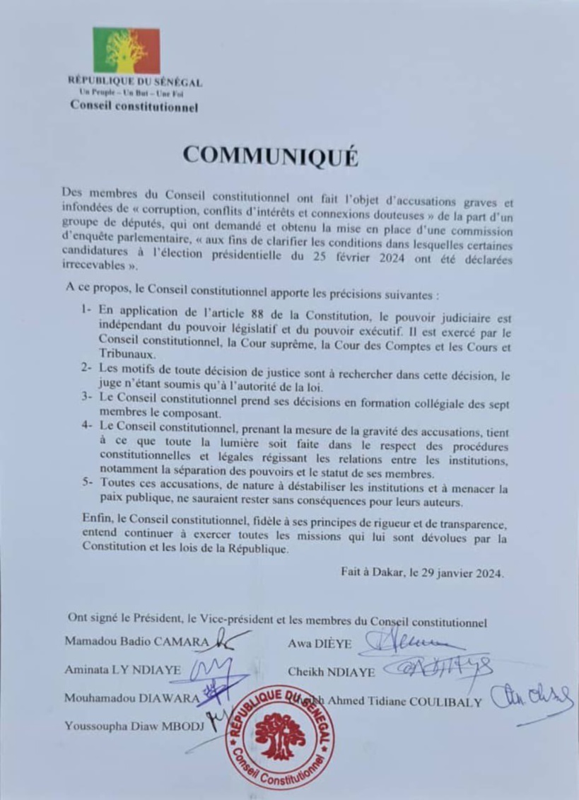 Soupçons de corruption: les 7 sages sortent de leur réserve et menacent Soupçons de corruption: les 7 sages sortent de leur réserve et menacent