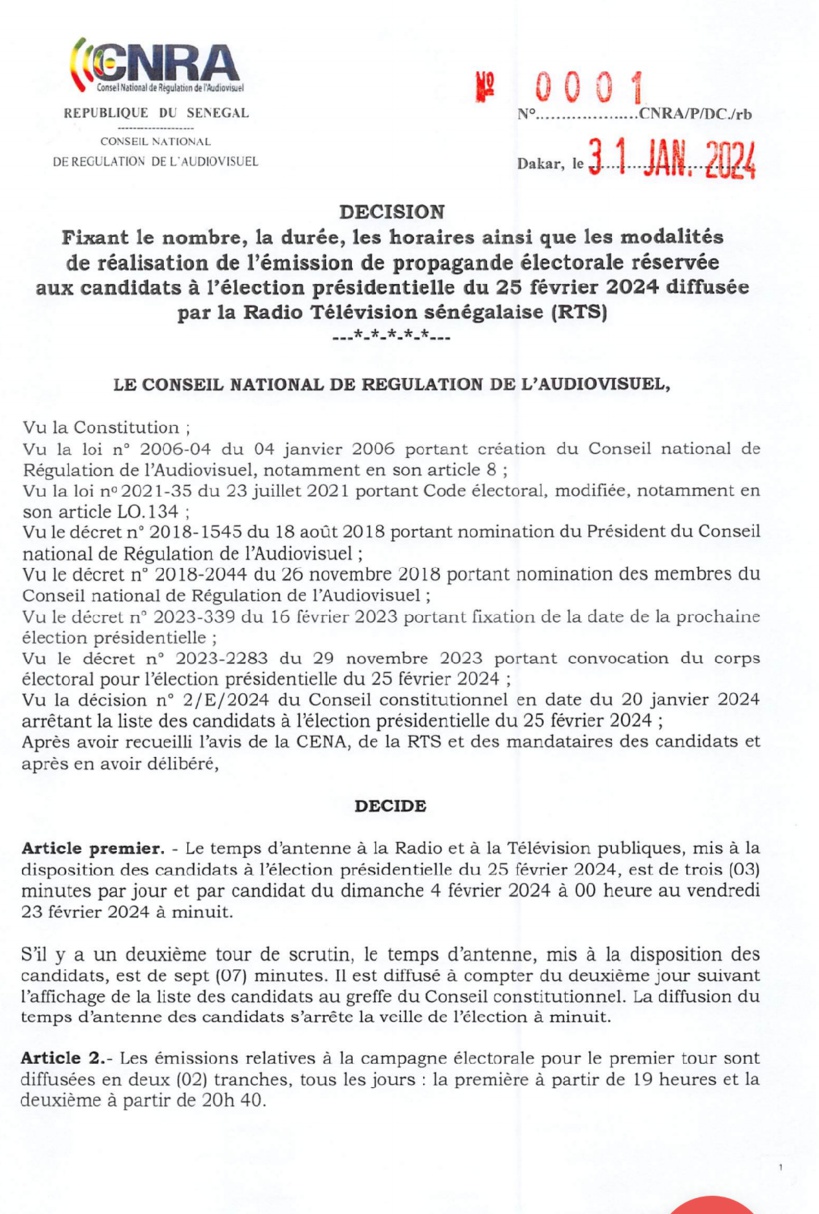 Temps d'antenne des candidats: le CNRA publie la décision fixant le nombre, la durée, les horaires ainsi que les modalités Temps d'antenne des candidats: le CNRA publie la décision fixant le nombre, la durée, les horaires ainsi que les modalités