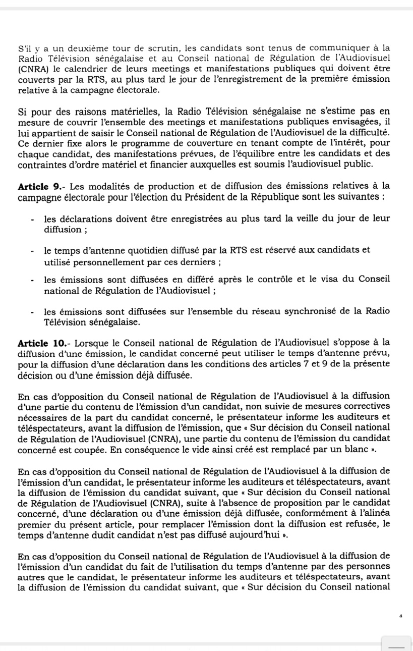Temps d'antenne des candidats: le CNRA publie la décision fixant le nombre, la durée, les horaires ainsi que les modalités