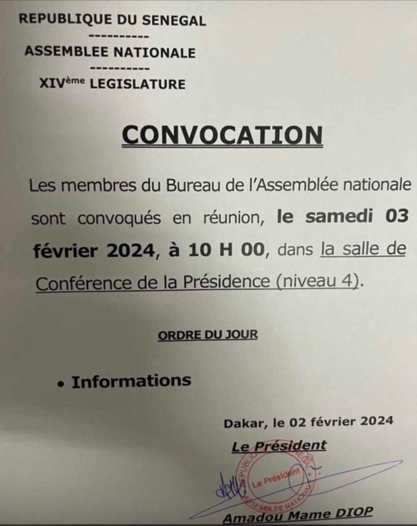 Les membres du Bureau de l'Assemblée convoqués 2 heures avant la déclaration de Macky Sall Les membres du Bureau de l'Assemblée convoqués 2 heures avant la déclaration de Macky Sall