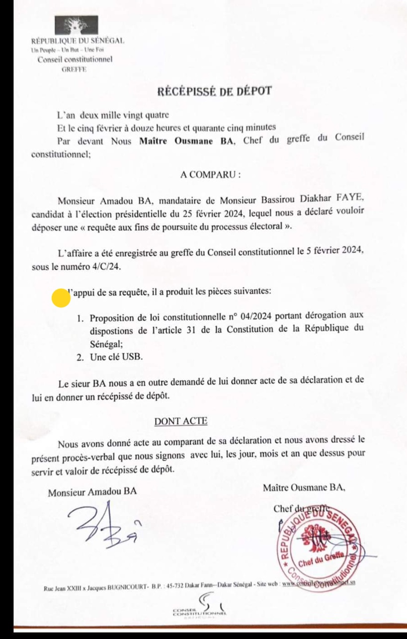 Le candidat Bassirou Diomaye Faye saisit le Conseil constitutionnel pour contester la décision de Macky Sall