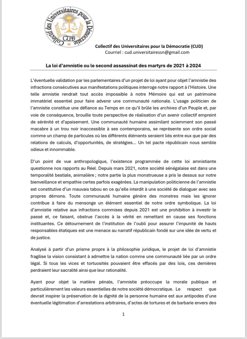 Alerte du Collectif des universitaires : le projet de loi d'amnistie, un danger pour la Mémoire Nationale Alerte du Collectif des universitaires : le projet de loi d'amnistie, un danger pour la Mémoire Nationale