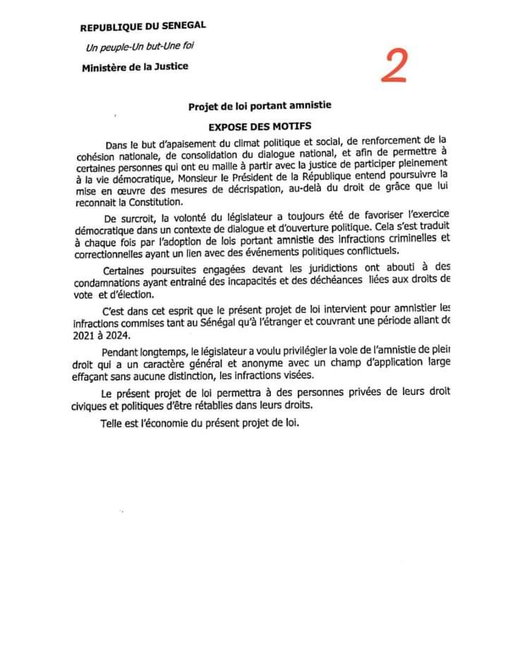 Sénégal - Projet de loi d'amnistie: voici les faits concernés (document) Sénégal - Projet de loi d'amnistie: voici les faits concernés (document)