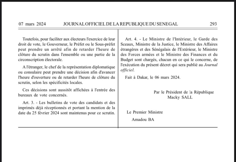 Le décret fixant l'élection présidentielle le 24 mars publié dans le journal officiel (Documents) Le décret fixant l'élection présidentielle le 24 mars publié dans le journal officiel (Documents)