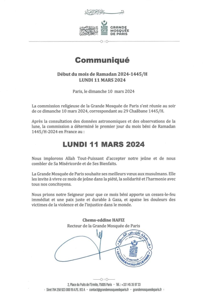 Ramadan 2024 : Les musulmans de France débutent le jeûne lundi Ramadan 2024 : Les musulmans de France débutent le jeûne lundi