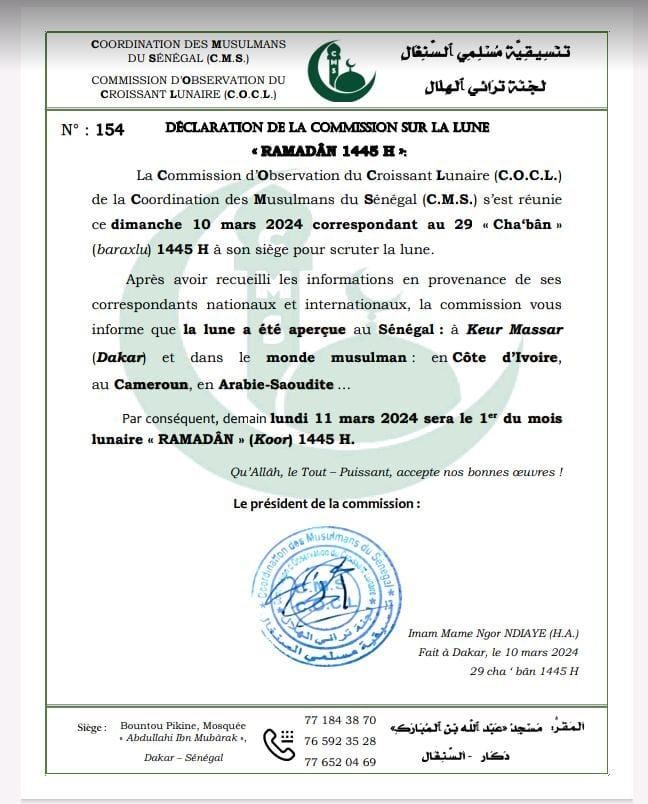 Sénégal/ramadan 2024 : ce lundi, une partie de la communauté musulmane débute le jeûne Sénégal/ramadan 2024 : ce lundi, une partie de la communauté musulmane débute le jeûne
