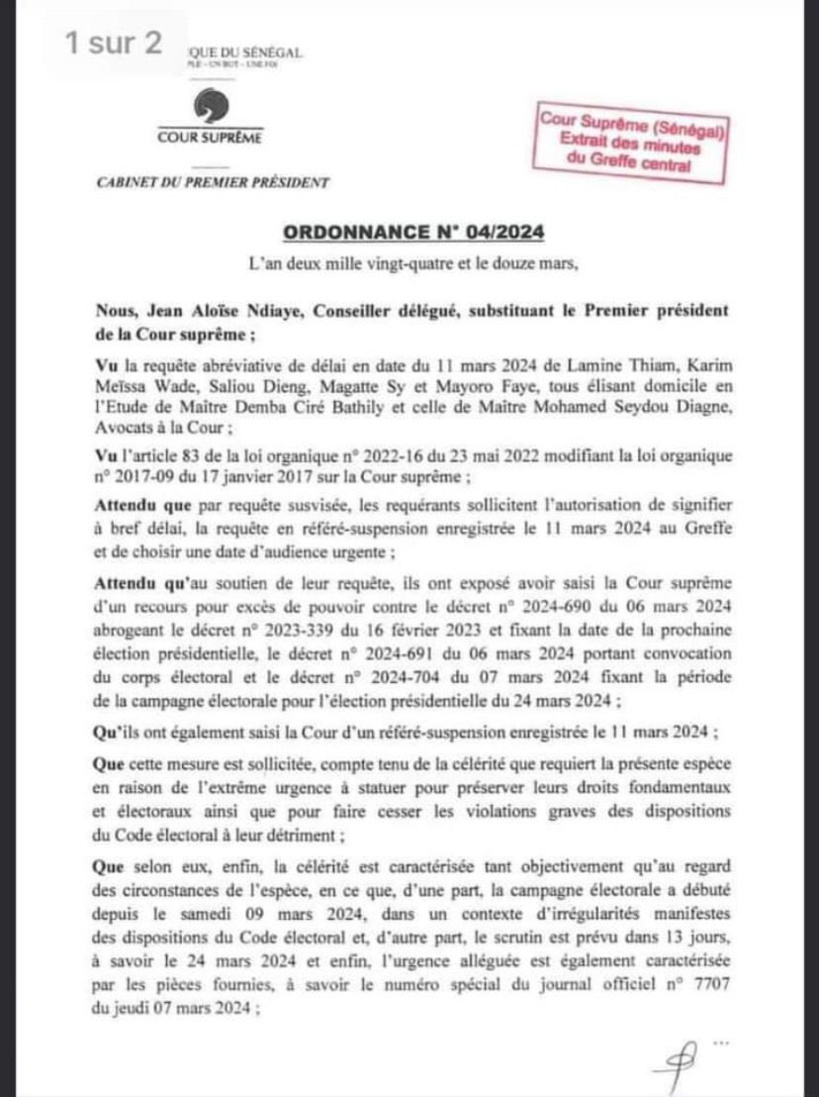 La Cour suprême autorise Karim Wade et Cie à assigner les parties à l’audience de référé du vendredi 15 mars La Cour suprême autorise Karim Wade et Cie à assigner les parties à l’audience de référé du vendredi 15 mars