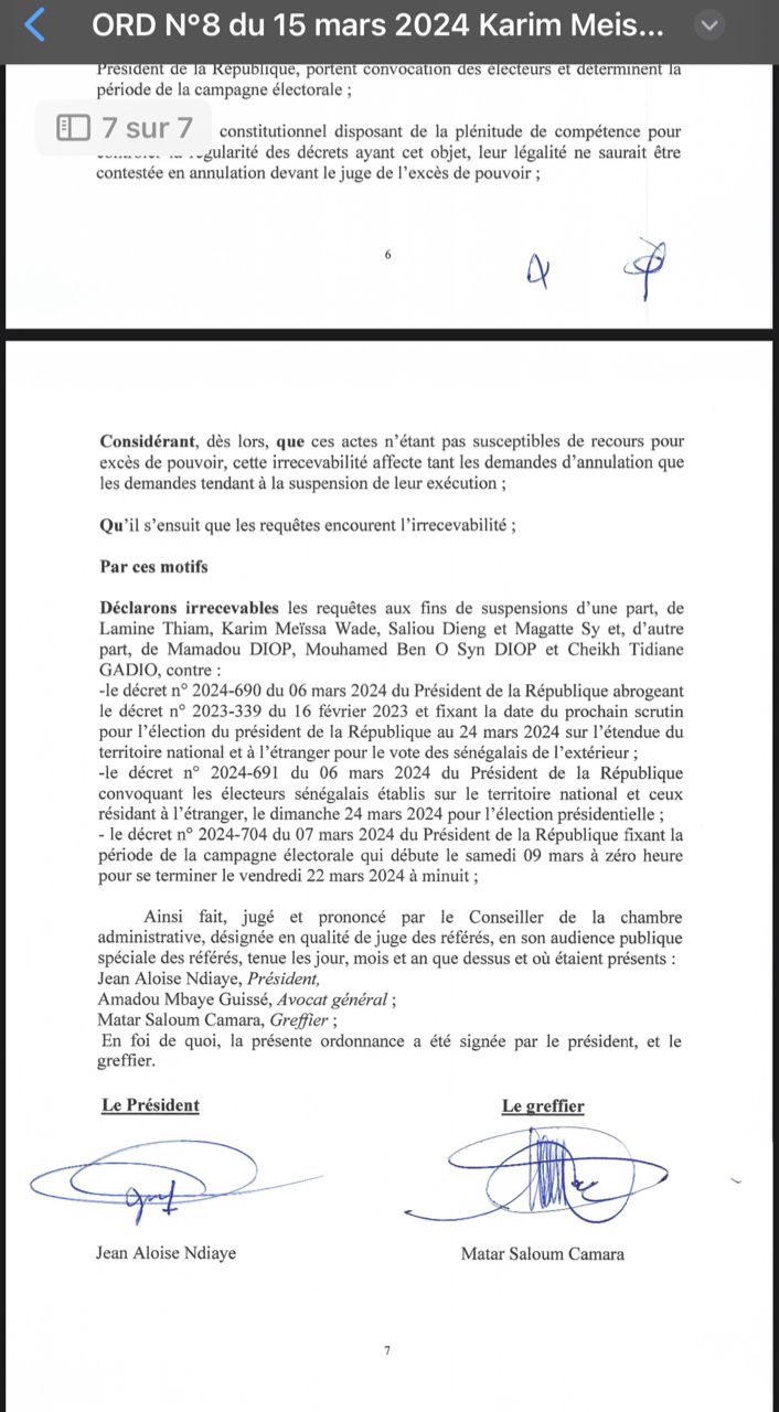 Voici la décision de la Cour suprême rendant irrecevable les requêtes du Pds ( Documents)