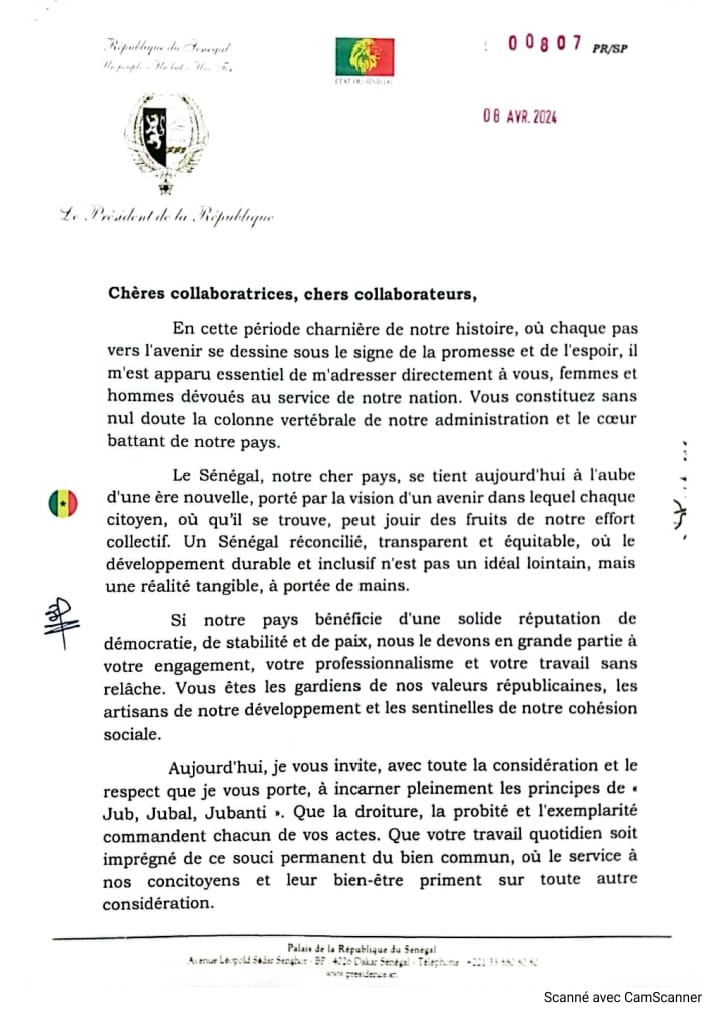 Sénégal : la lettre de Bassirou Diomaye Faye aux agents et fonctionnaires de l'administration 