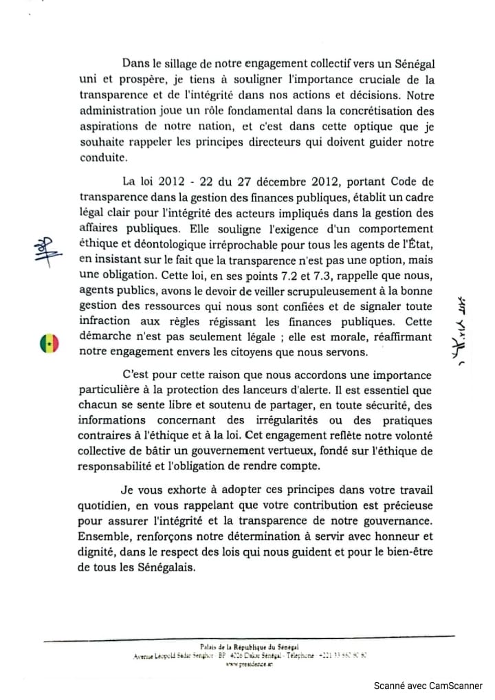 Sénégal : la lettre de Bassirou Diomaye Faye aux agents et fonctionnaires de l'administration