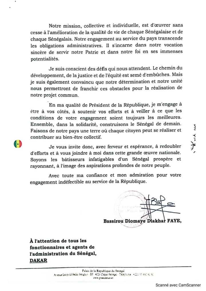 Sénégal : la lettre de Bassirou Diomaye Faye aux agents et fonctionnaires de l'administration