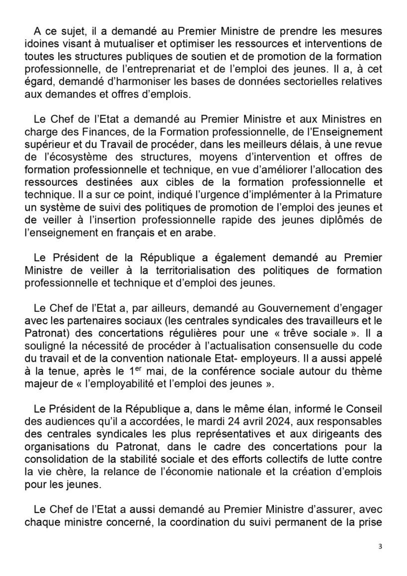 Communiqué du Conseil des ministres du mercredi 24 avril 2024 Communiqué du Conseil des ministres du mercredi 24 avril 2024