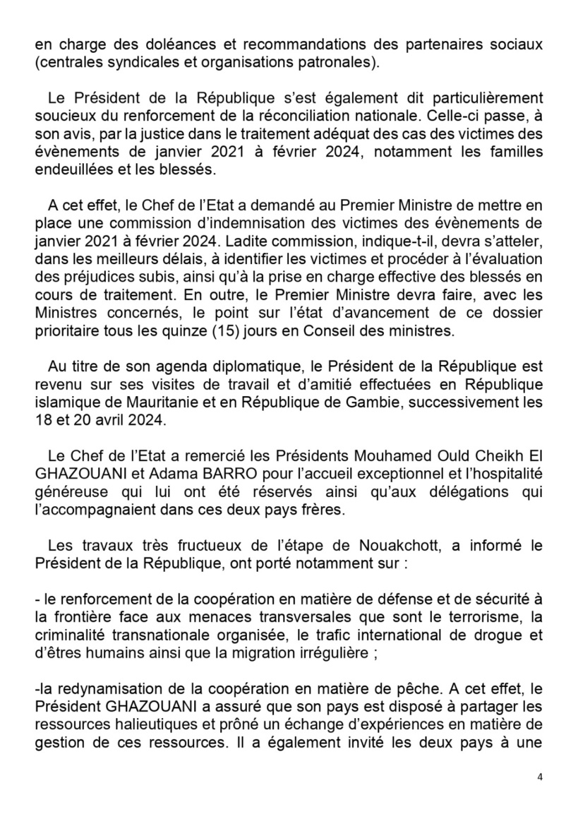 Communiqué du Conseil des ministres du mercredi 24 avril 2024 Communiqué du Conseil des ministres du mercredi 24 avril 2024