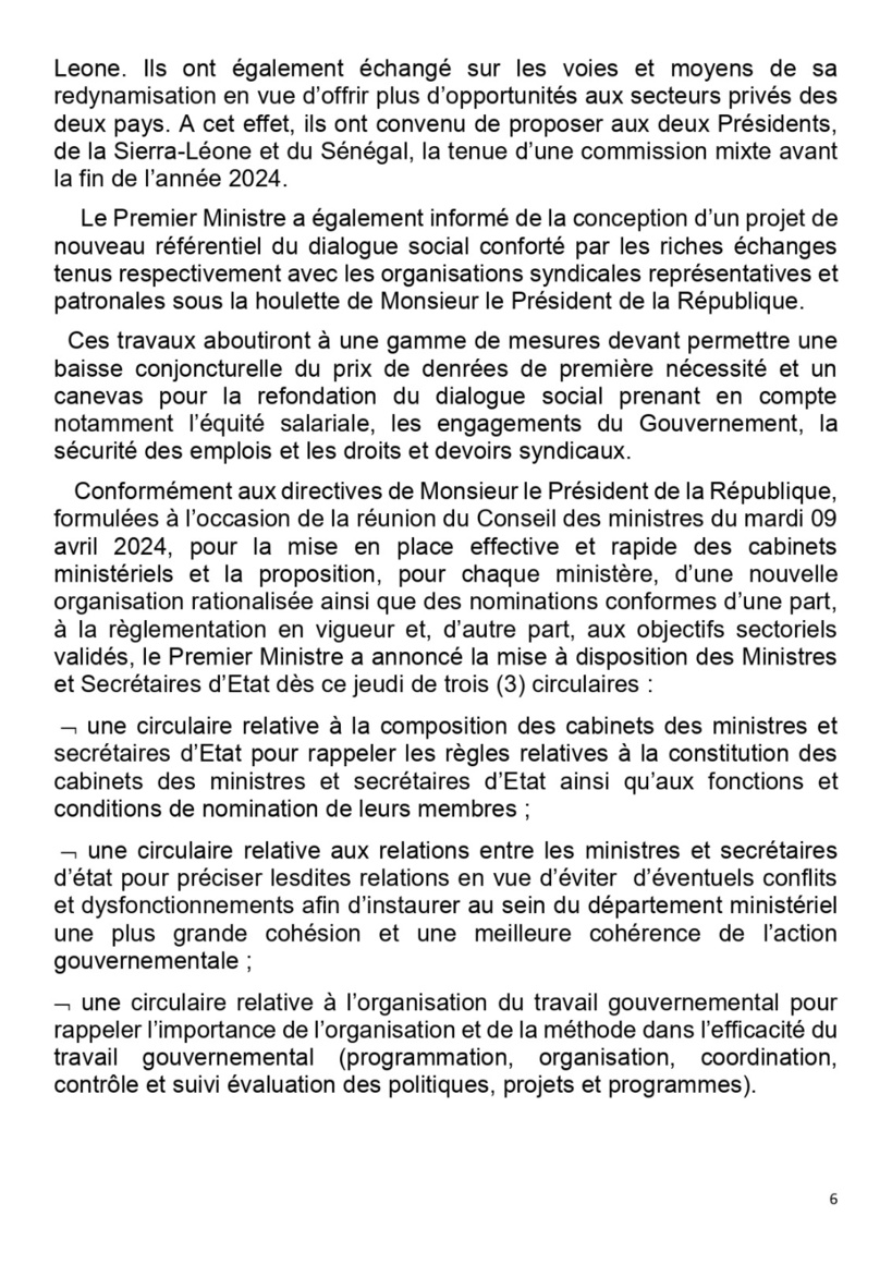Communiqué du Conseil des ministres du mercredi 24 avril 2024 Communiqué du Conseil des ministres du mercredi 24 avril 2024