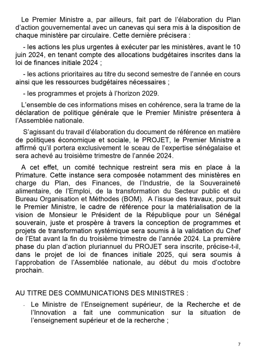 Communiqué du Conseil des ministres du mercredi 24 avril 2024 Communiqué du Conseil des ministres du mercredi 24 avril 2024