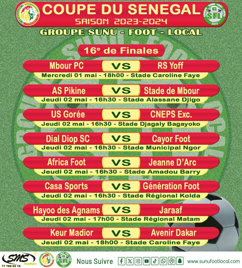 Coupe du Sénégal (16es de finale) : choc AS Pikine / Stade de Mbour, Wally Daan affronte DUC, Sandiara défie Dakar Sacré-Cœur