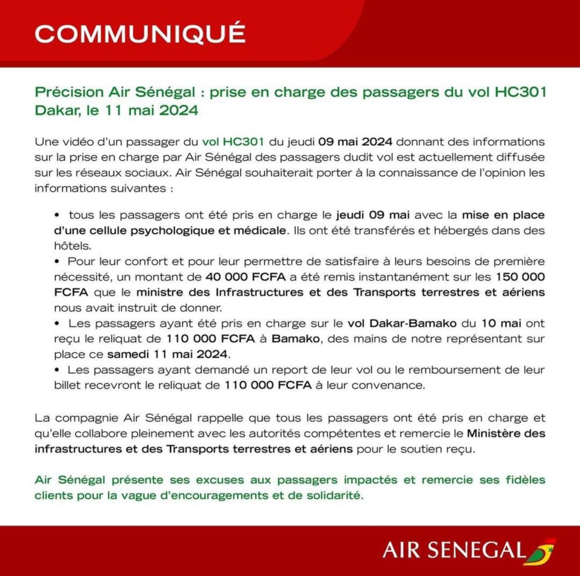 Sortie de piste de l’avion Transair à l’AIBD : Air Sénégal apporte des éclaircissements Sortie de piste de l’avion Transair à l’AIBD : Air Sénégal apporte des éclaircissements