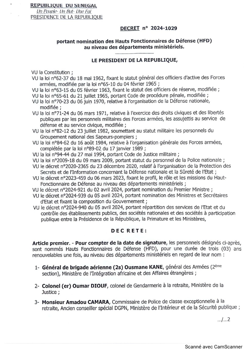 Nominations des hauts fonctionnaires de défense au niveau des départements ministériels (document) Nominations des hauts fonctionnaires de défense au niveau des départements ministériels (document)