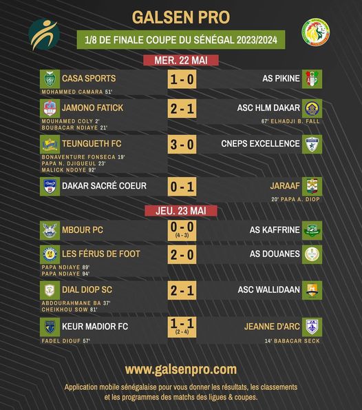 Coupe du Sénégal : les petits poucets Dial Diop et Férus Foot se qualifient, Mbour PC et la Jeanne d’Arc en quarts