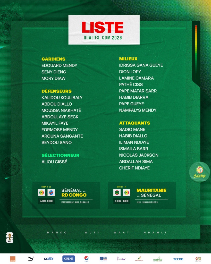 Aliou Cissé publie une liste de 26 joueurs, Kouyaté absent Aliou Cissé publie une liste de 26 joueurs, Kouyaté absent