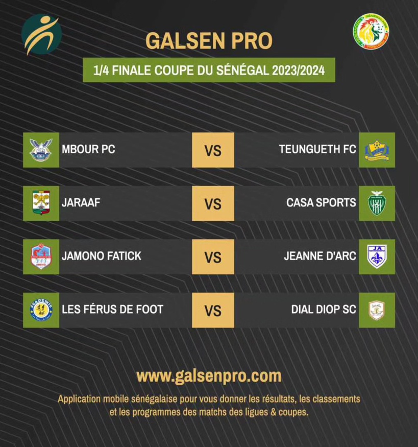 Coupe du Sénégal : duel entre Casa Sports et Jaraaf, Férus Foot et Dial Diop FC s’affrontent pour une place en demies