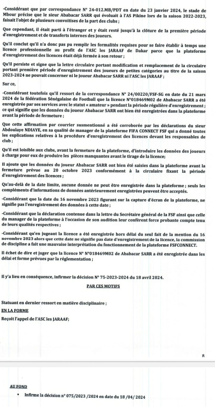 Affaire Ababacar Sarr : le Casa Sports sauvé, le Stade de Mbour relégué en deuxième division Affaire Ababacar Sarr : le Casa Sports sauvé, le Stade de Mbour relégué en deuxième division