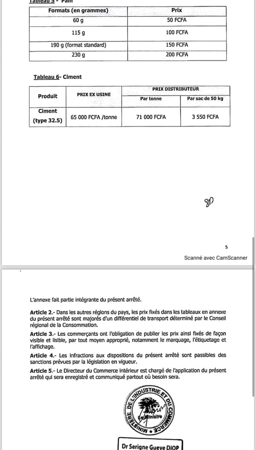 Sénégal : Voici l'arrêté portant administration des prix plafond de certains produits (Documents) Sénégal : Voici l'arrêté portant administration des prix plafond de certains produits (Documents)