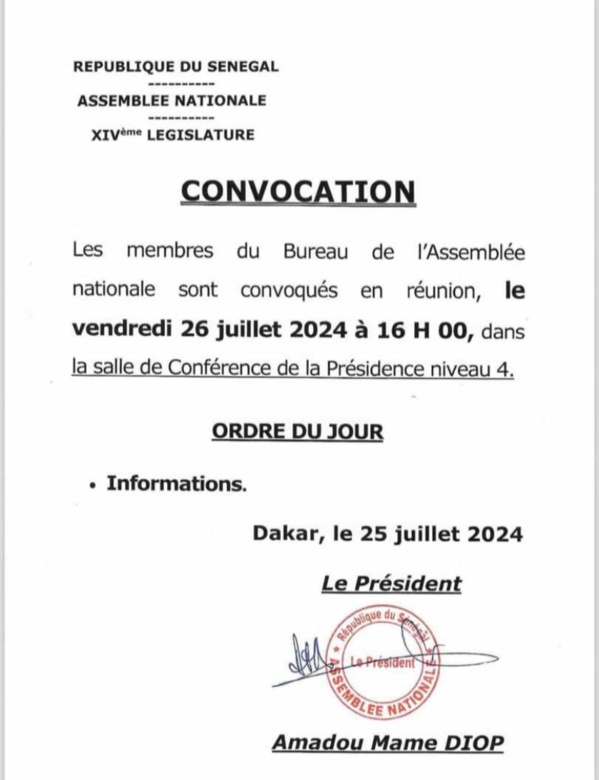 Déclaration de politique générale : le Bureau de l'Assemblée nationale convoqué ce vendredi Déclaration de politique générale : le Bureau de l'Assemblée nationale convoqué ce vendredi