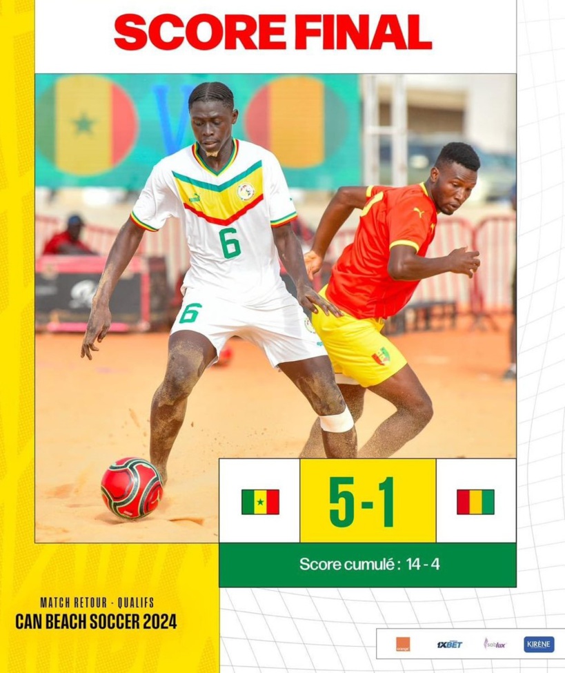 Beach soccer : le Sénégal bat la Guinée et signe son ticket pour l'Egypte Beach soccer : le Sénégal bat la Guinée et signe son ticket pour l'Egypte