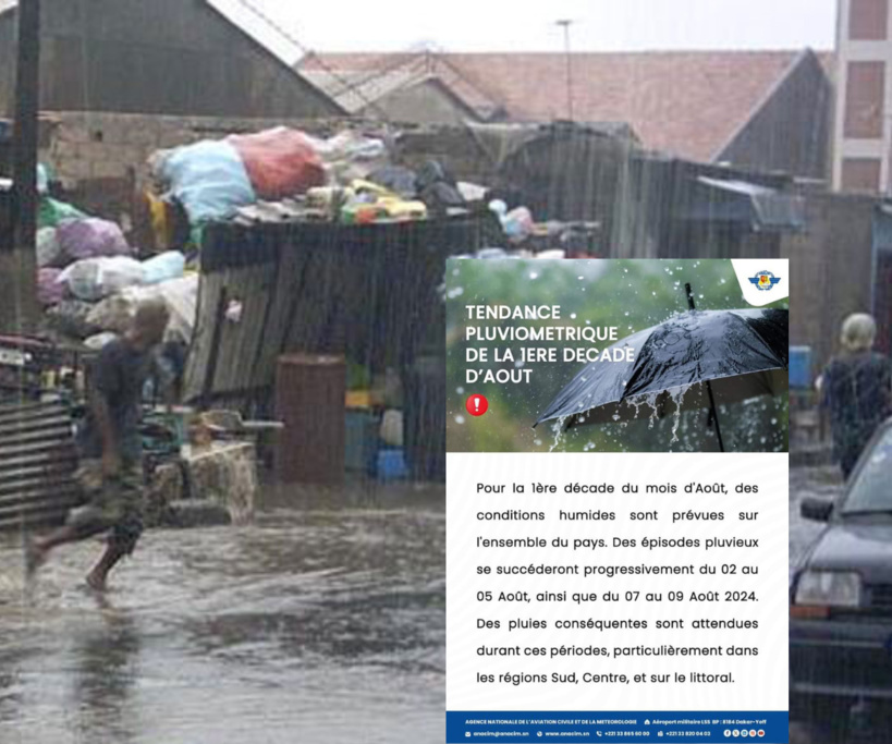 Alerte météo de l'ANACIM : de fortes pluies attendues dans la première décade du mois août Alerte météo de l'ANACIM : de fortes pluies attendues dans la première décade du mois août
