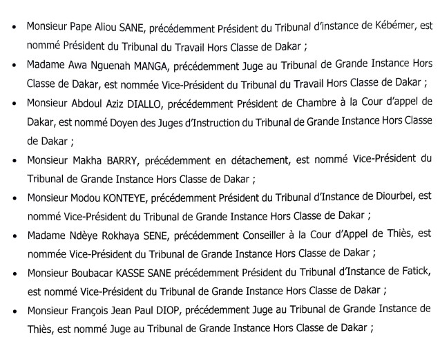 Vaste chamboulement au sein de la Magistrature : Maham Diallo remplacé par Abdoul Aziz Diallo comme Doyen des juges