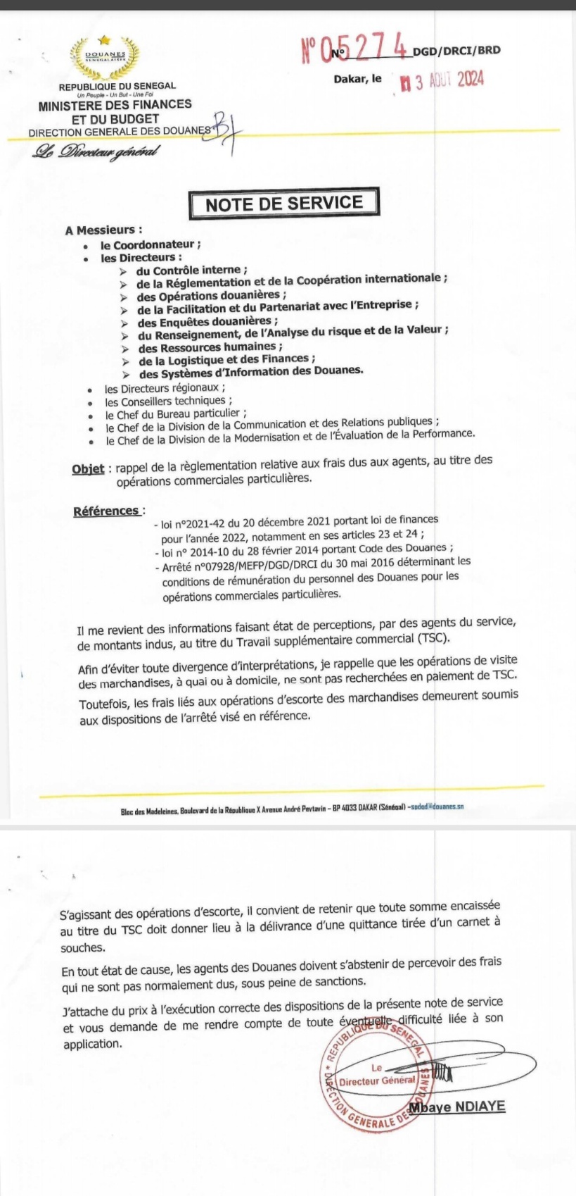 Supposée "corruption" sur le TSC : la Direction générale des Douanes met fin à la polémique Supposée "corruption" sur le TSC : la Direction générale des Douanes met fin à la polémique