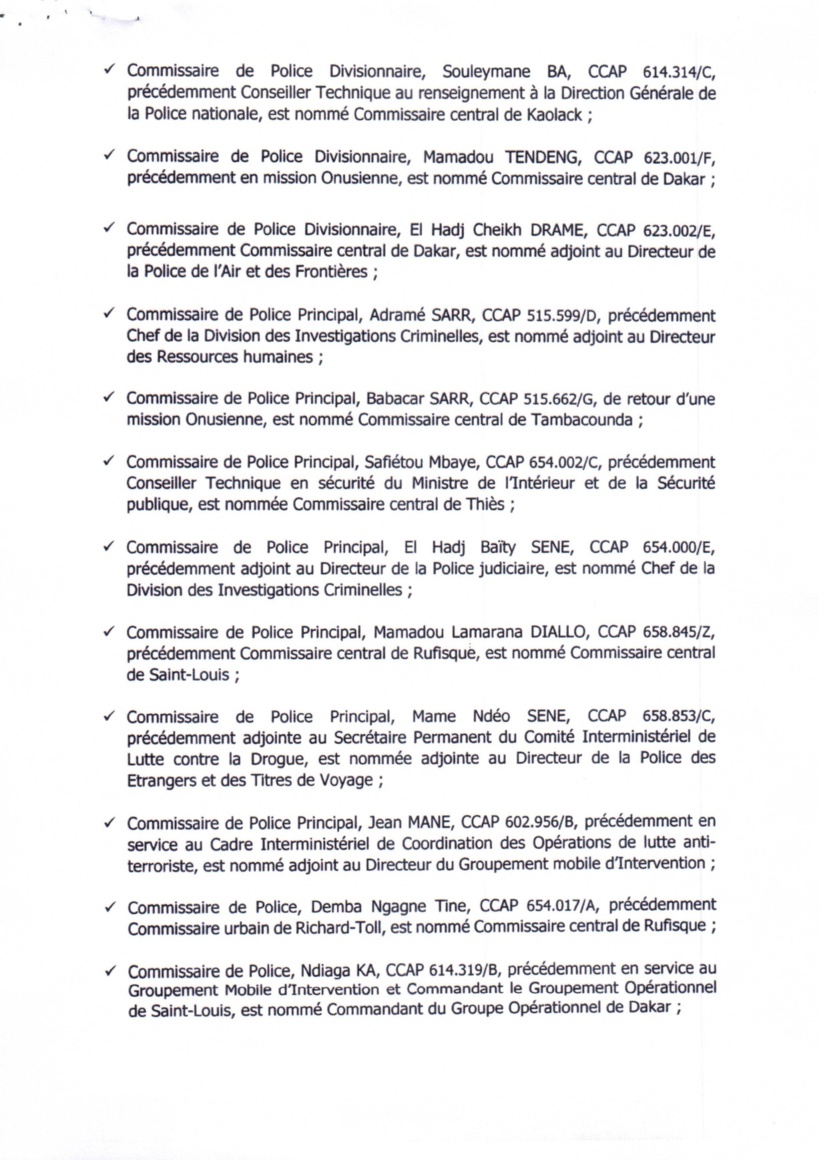 Ministère de l'Intérieur et de la Sécurité publique : décision portant nomination de cadres supérieurs de la Police nationale (document) Ministère de l'Intérieur et de la Sécurité publique : décision portant nomination de cadres supérieurs de la Police nationale (document)