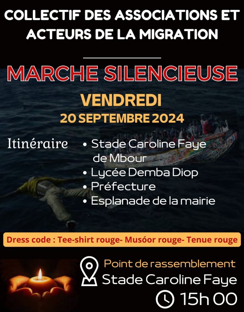 Hommage aux victimes de la migration irrégulière : une marche silencieuse annoncée ce vendredi à Mbour Hommage aux victimes de la migration irrégulière : une marche silencieuse annoncée ce vendredi à Mbour