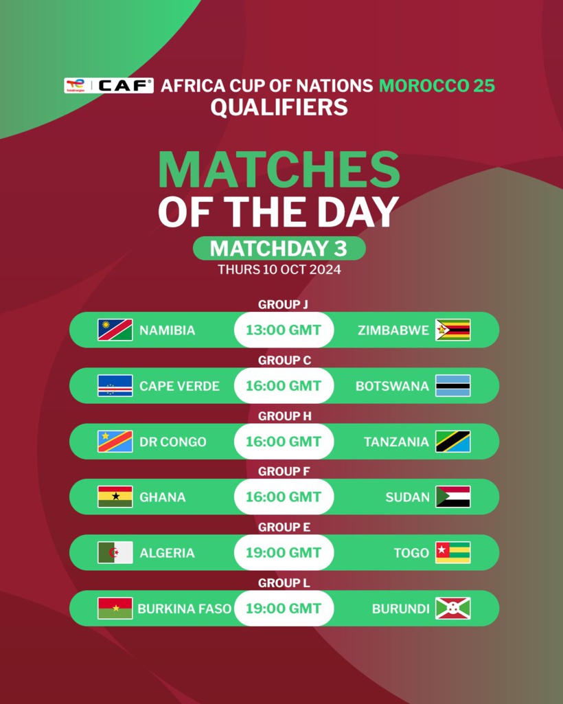 Elim CAN 2025 (3e journée) : Cap-Vert - Botswana, Algérie - Togo et Ghana - Soudan, les affiches de ce jeudi Elim CAN 2025 (3e journée) : Cap-Vert - Botswana, Algérie - Togo et Ghana - Soudan, les affiches de ce jeudi